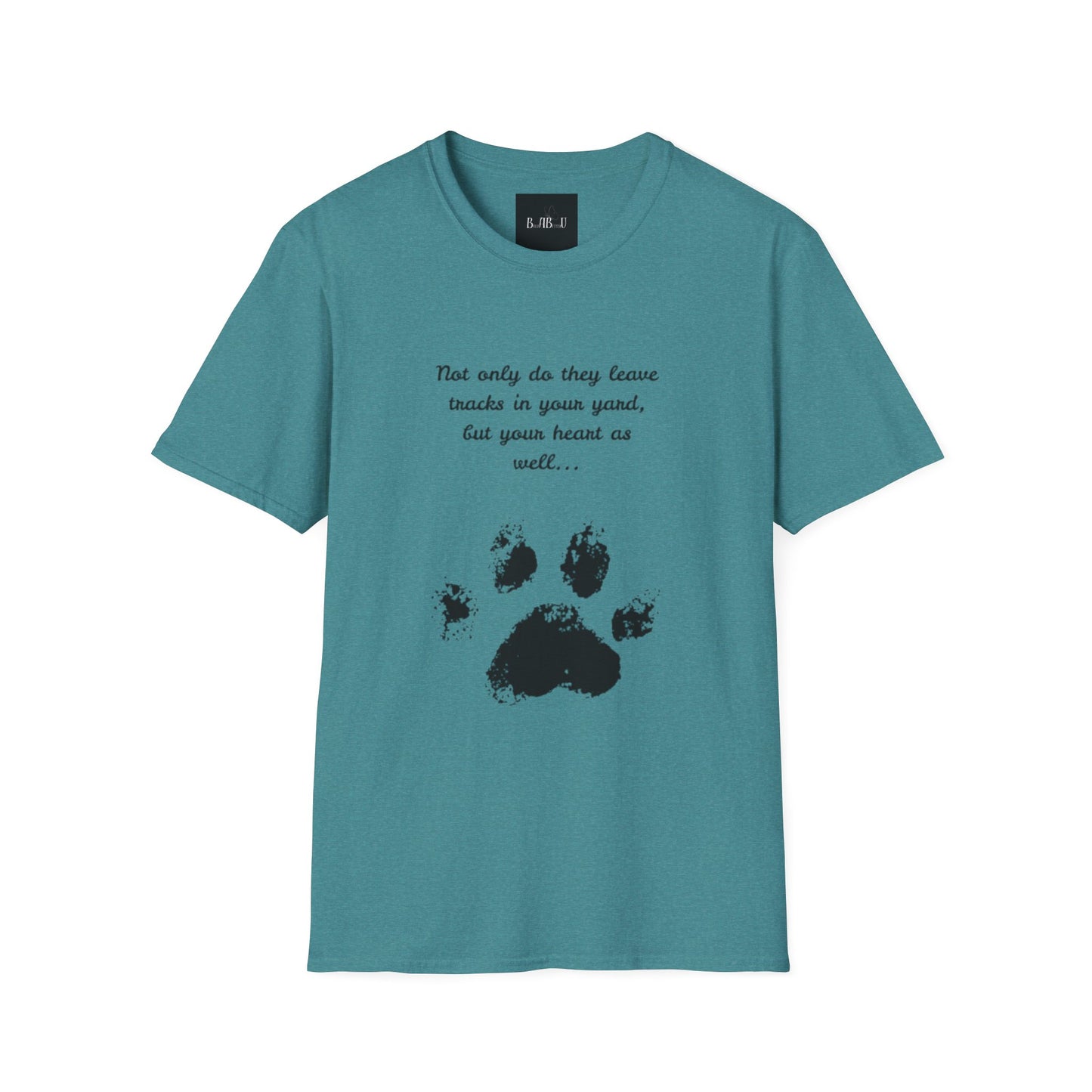 Softstyle Paw Print T-Shirt - "Tracks in Your Yard, Heart as Well" - Perfect for Pet Lovers