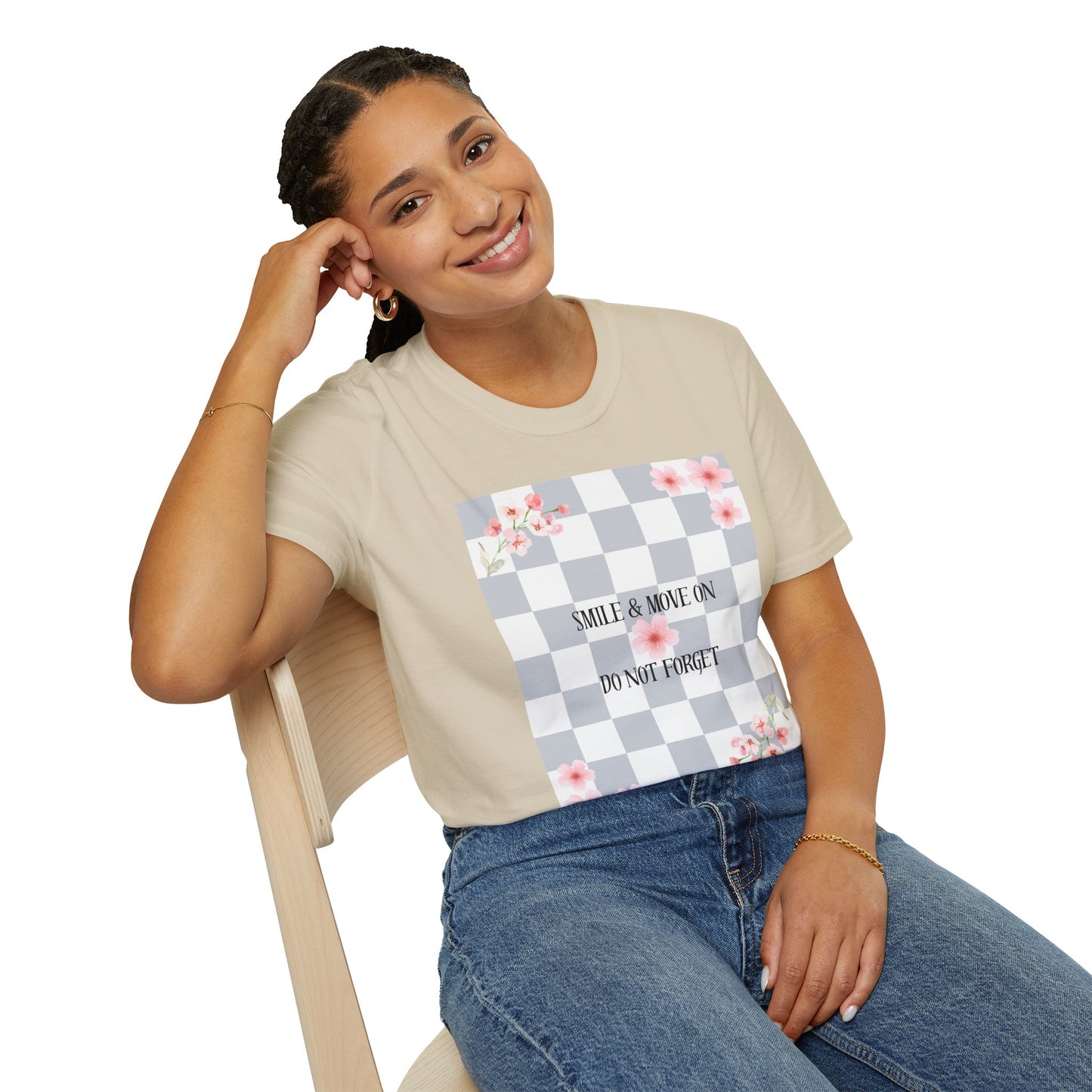 Inspirational Floral T-Shirt - "Smile & Move On" Design