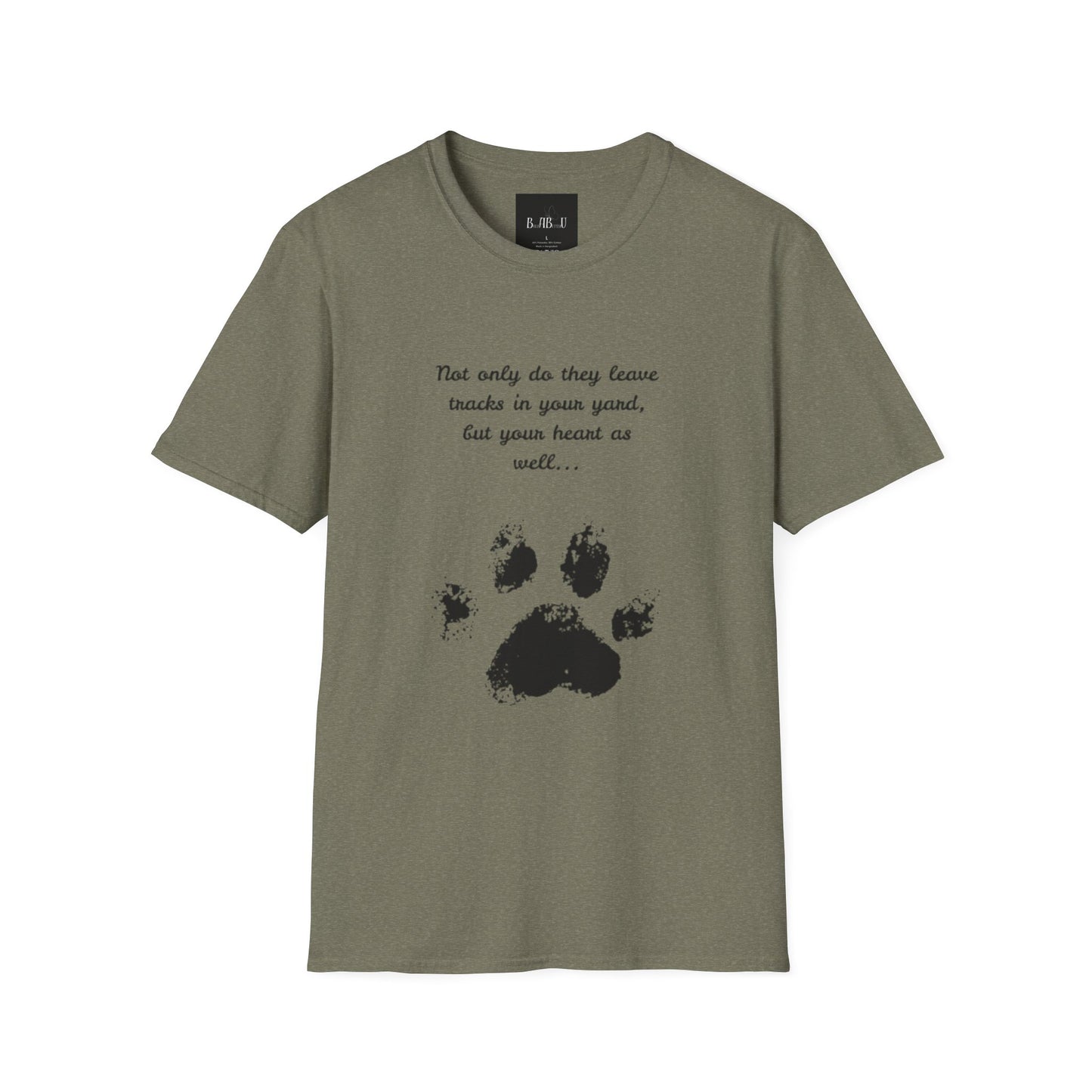 Softstyle Paw Print T-Shirt - "Tracks in Your Yard, Heart as Well" - Perfect for Pet Lovers