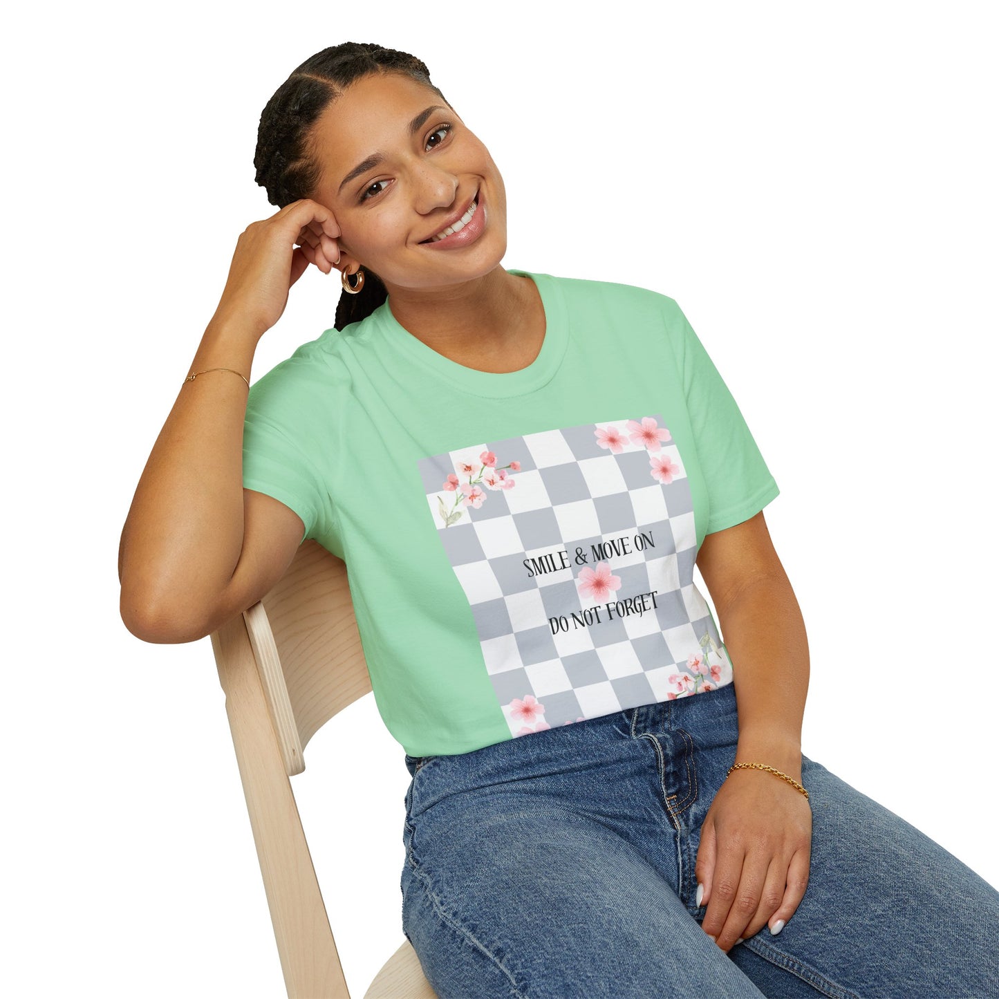 Inspirational Floral T-Shirt - "Smile & Move On" Design