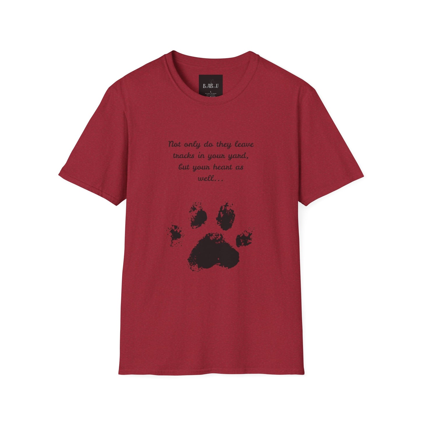 Softstyle Paw Print T-Shirt - "Tracks in Your Yard, Heart as Well" - Perfect for Pet Lovers
