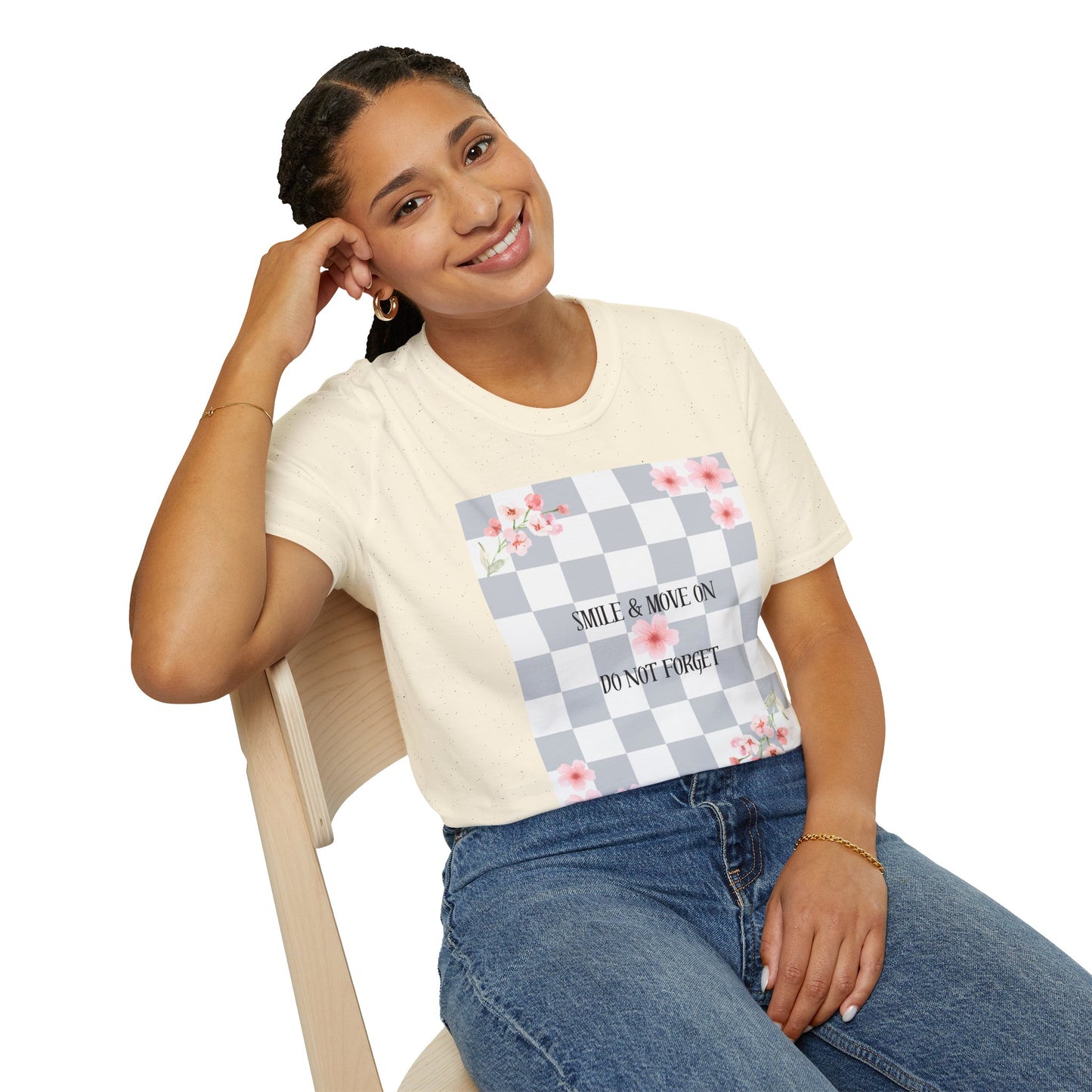 Inspirational Floral T-Shirt - "Smile & Move On" Design