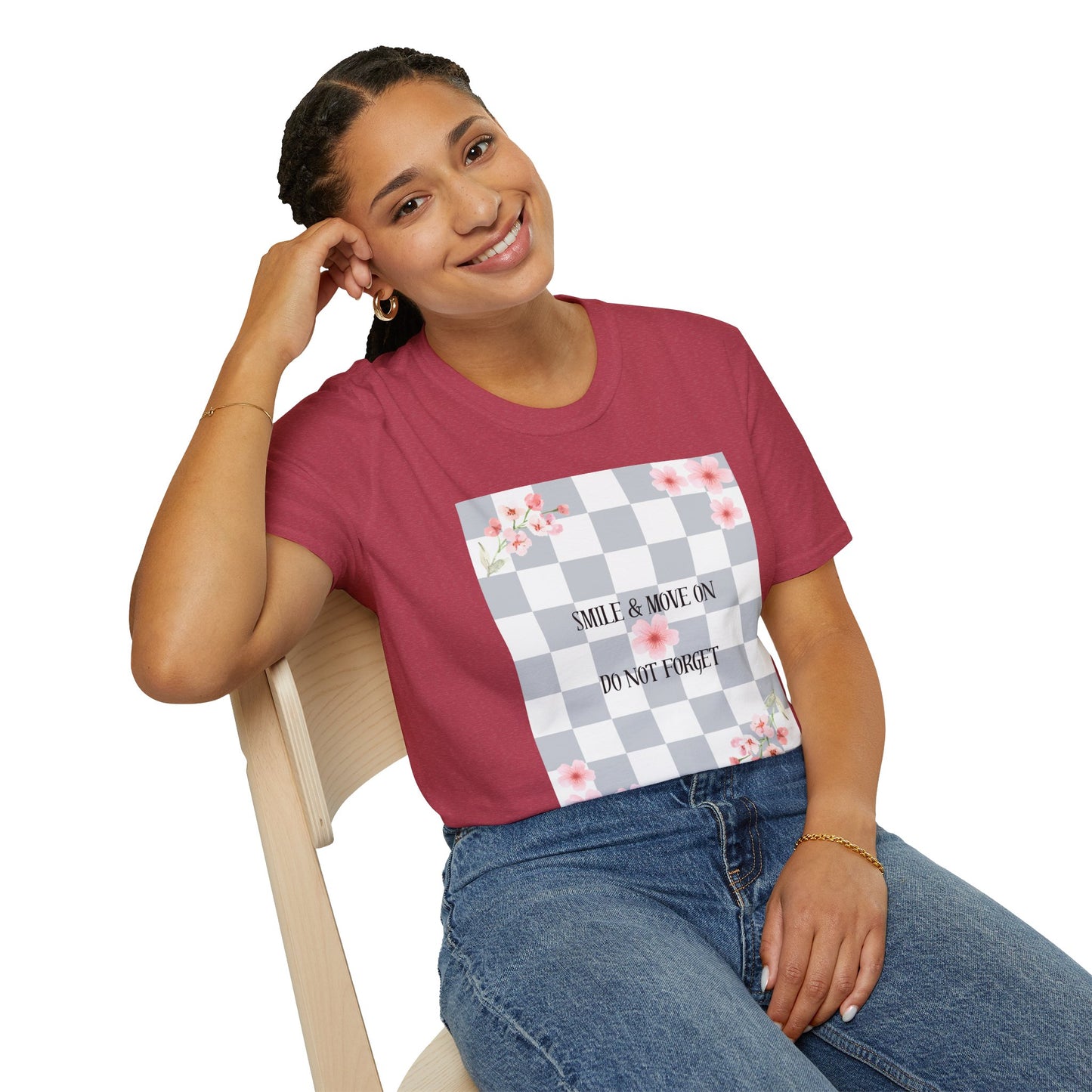 Inspirational Floral T-Shirt - "Smile & Move On" Design