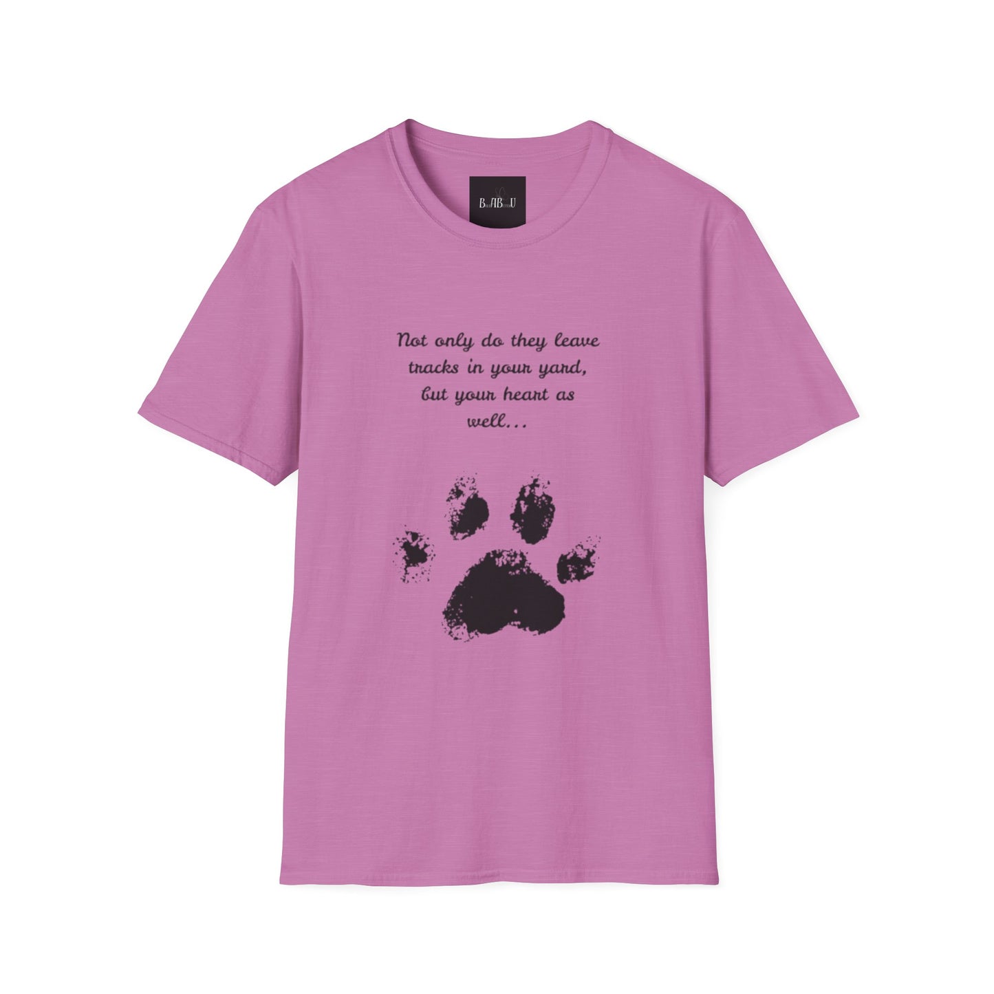 Softstyle Paw Print T-Shirt - "Tracks in Your Yard, Heart as Well" - Perfect for Pet Lovers