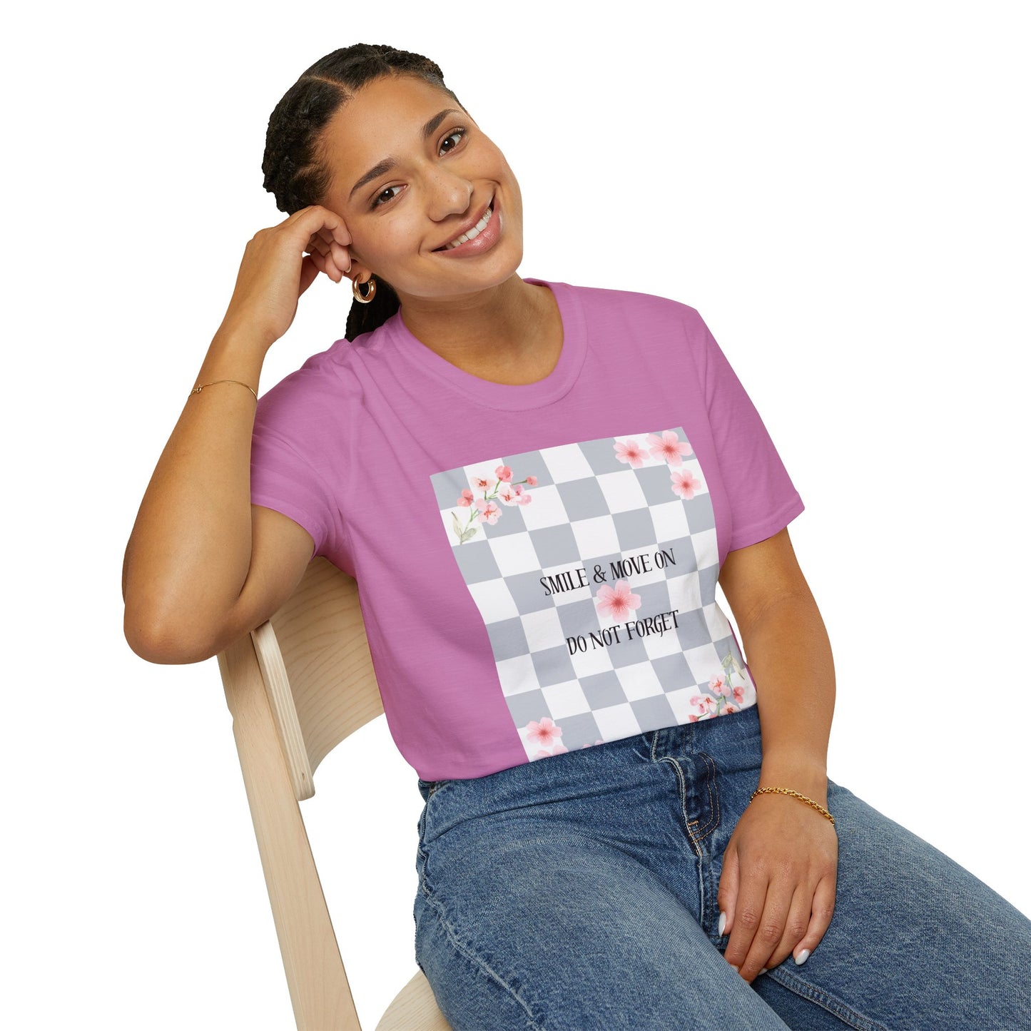 Inspirational Floral T-Shirt - "Smile & Move On" Design