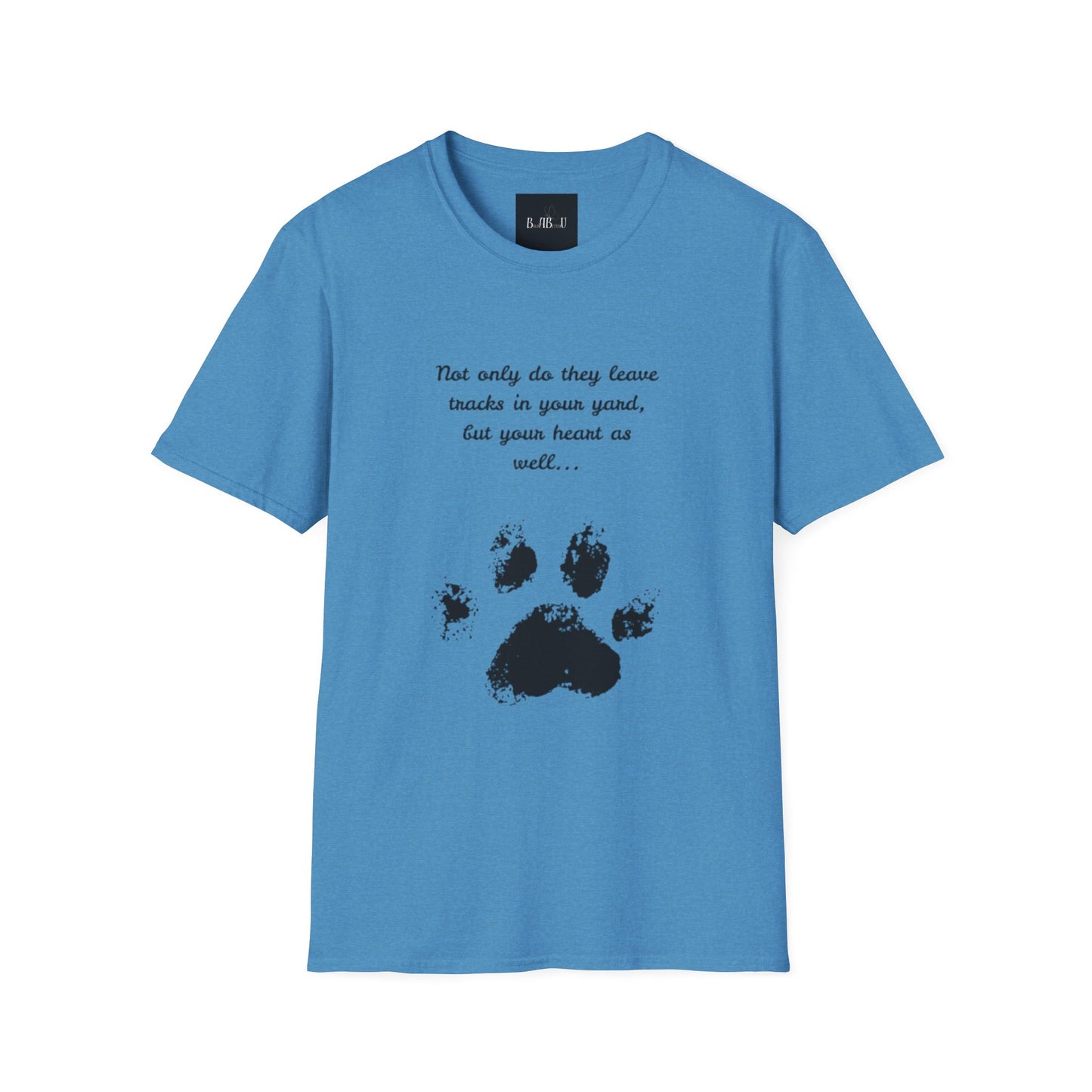 Softstyle Paw Print T-Shirt - "Tracks in Your Yard, Heart as Well" - Perfect for Pet Lovers