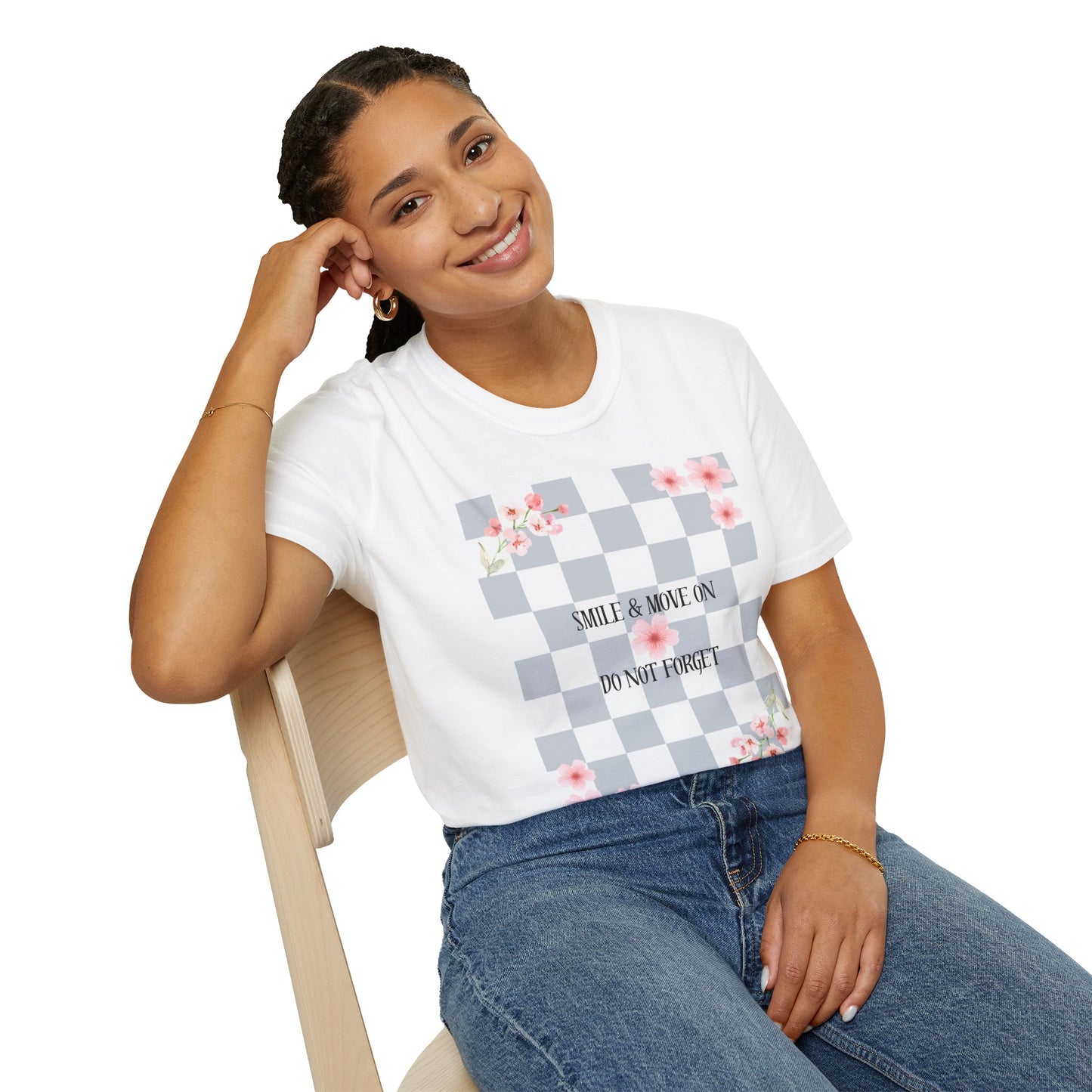 Inspirational Floral T-Shirt - "Smile & Move On" Design