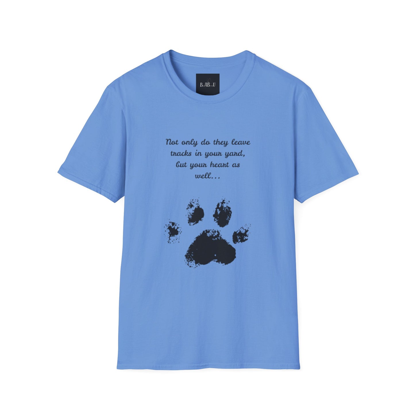 Softstyle Paw Print T-Shirt - "Tracks in Your Yard, Heart as Well" - Perfect for Pet Lovers