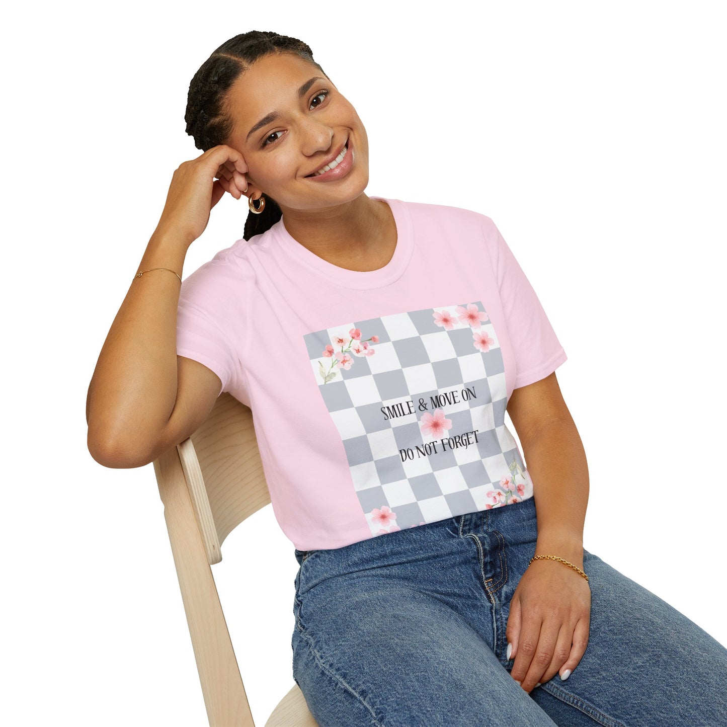 Inspirational Floral T-Shirt - "Smile & Move On" Design